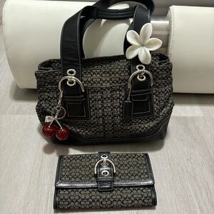 Coach Black and Brown Signature Shoulder Bag